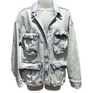 Y2K SO Acid Wash Distressed Denim Jacket Womens Large Trucker Streetwear Jean L